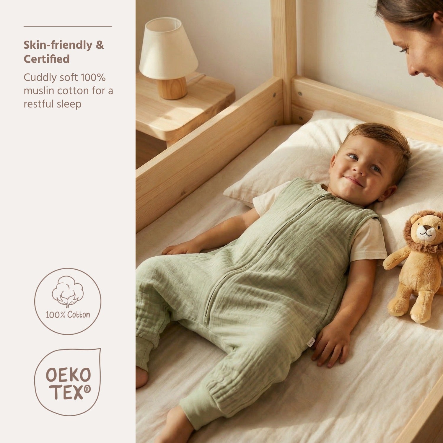 Slaapzak jumper ongevoerd pre-washed hydrofiel - Soft Olive