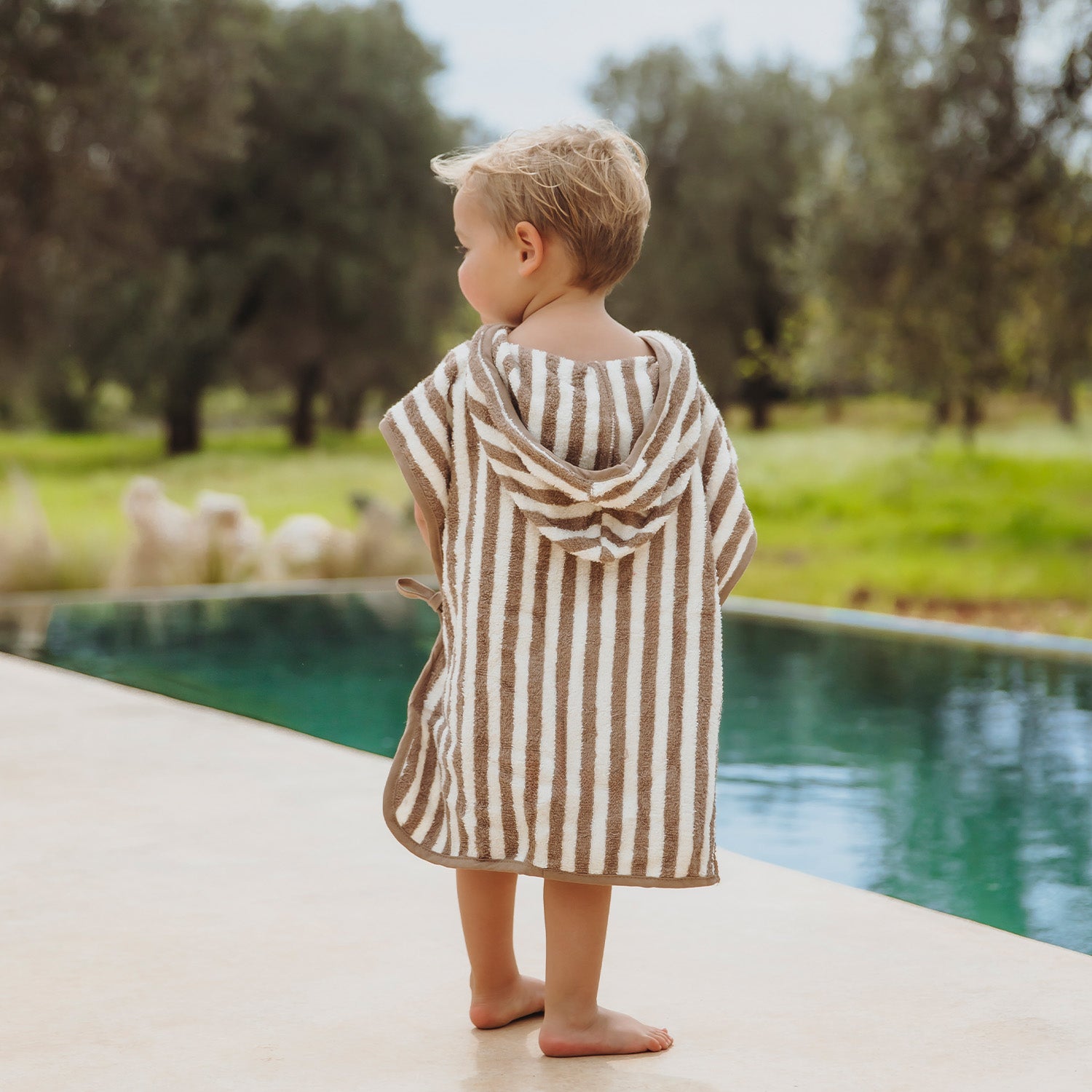 Badeponcho frottee jacquard - Fat Stripe Taupe