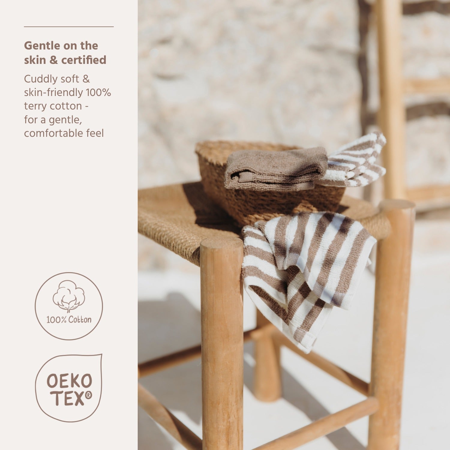 Monddoekjes badstof jacquard - Fat Stripe Taupe