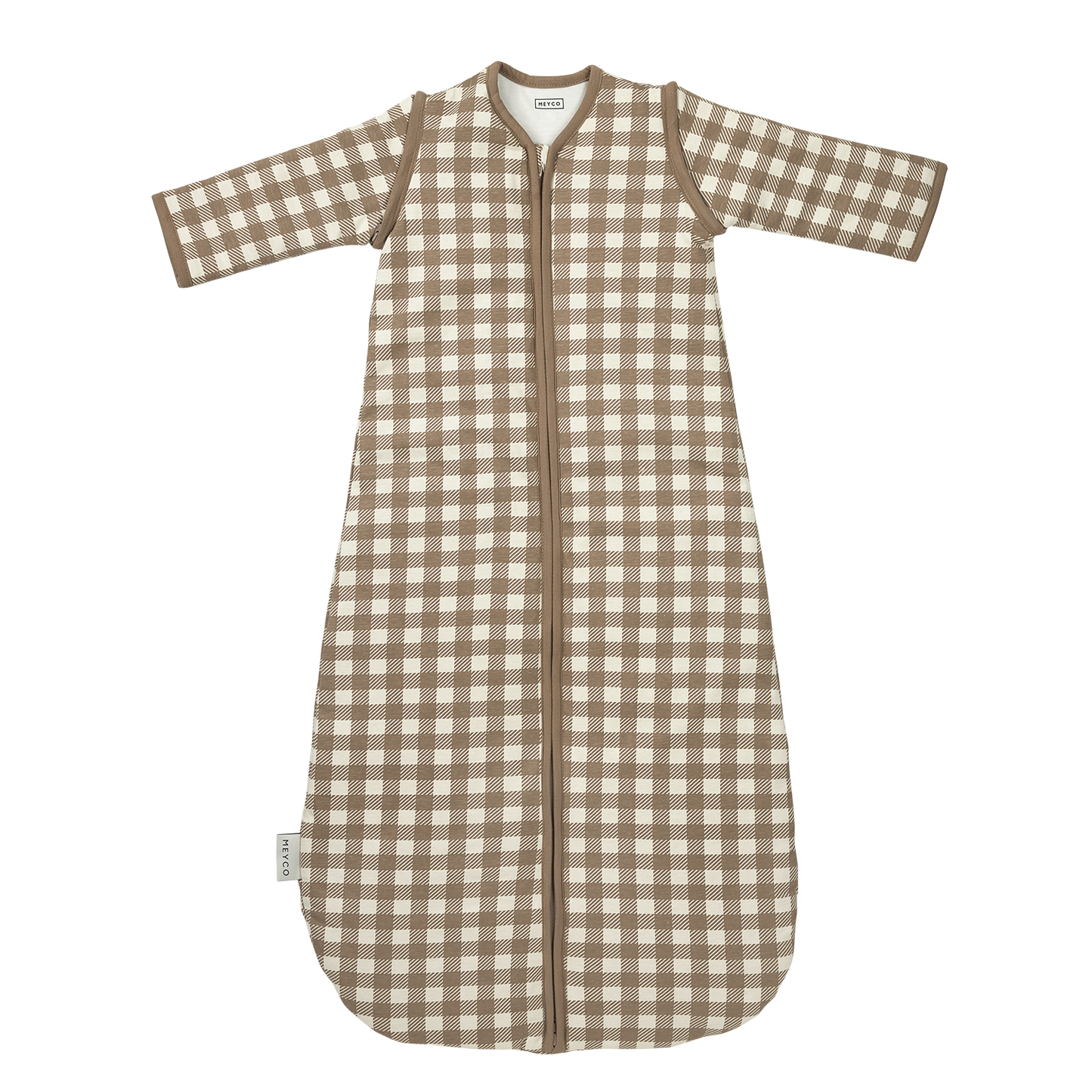 Slaapzak gevoerd afritsbare mouw jersey - Vichy Square Dark Taupe