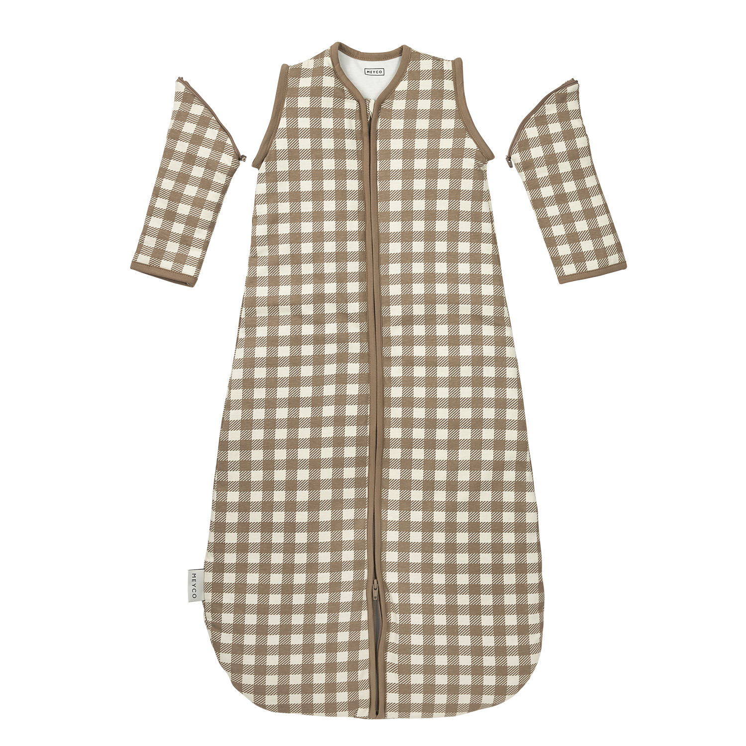 Slaapzak gevoerd afritsbare mouw jersey - Vichy Square Dark Taupe