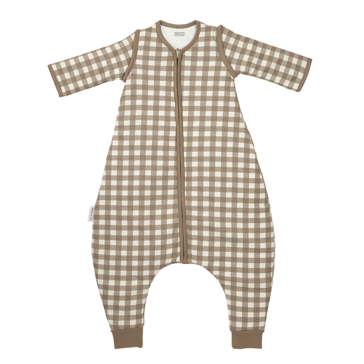 Schlafoverall gefüttert abnehmbaren Ärmel jersey - Vichy Square Dark Taupe