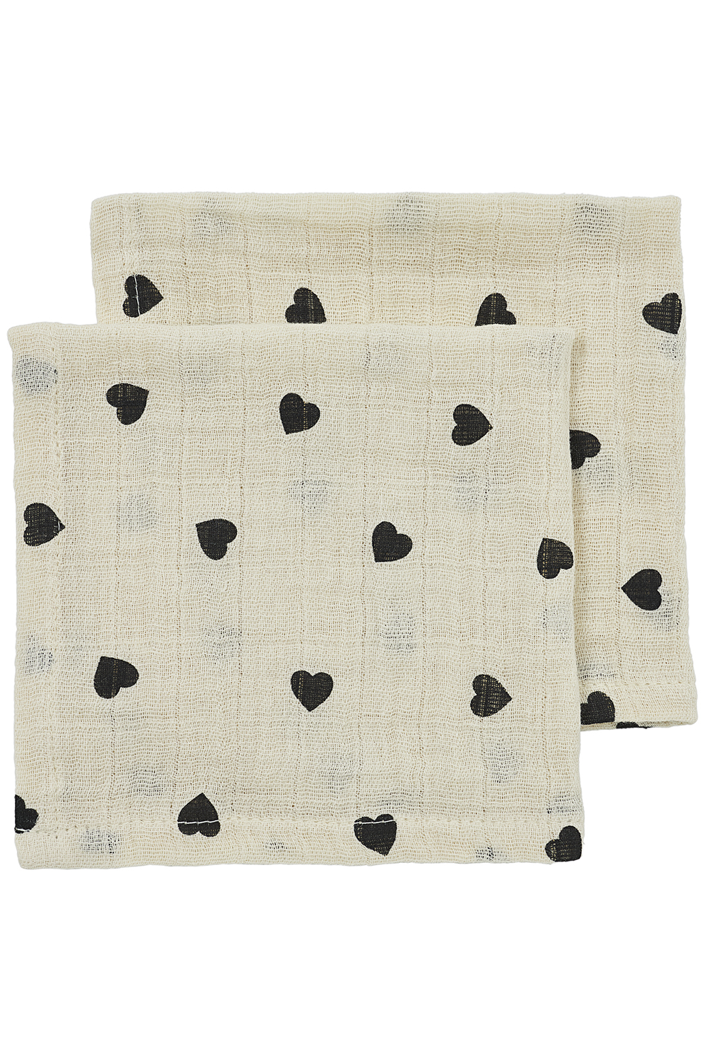 Facecloth 2-pack pre-washed muslin Sweet Heart - soft sand/black - 30x30cm