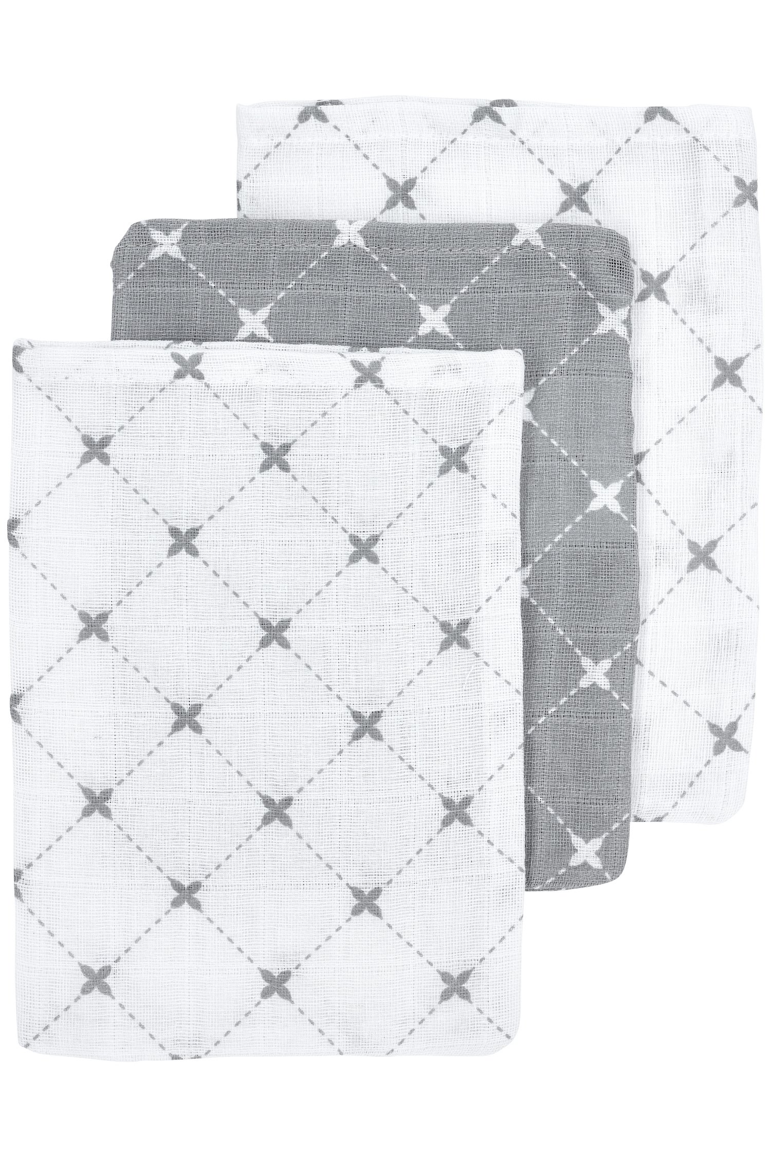 Meyco X Mrs. Keizer Muslin Wash mitt 3-pack Louis - Grey- 20x17cm