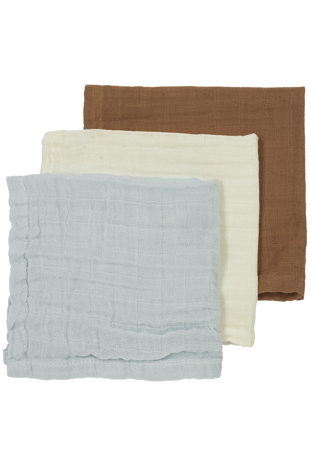 Facecloth 3-pack muslin Uni - offwhite/light blue/toffee - 30x30cm