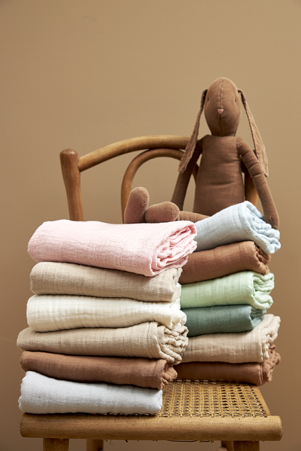 Swaddle  2er pack pre-washed musselin Uni - sand/toffee - 120x120cm