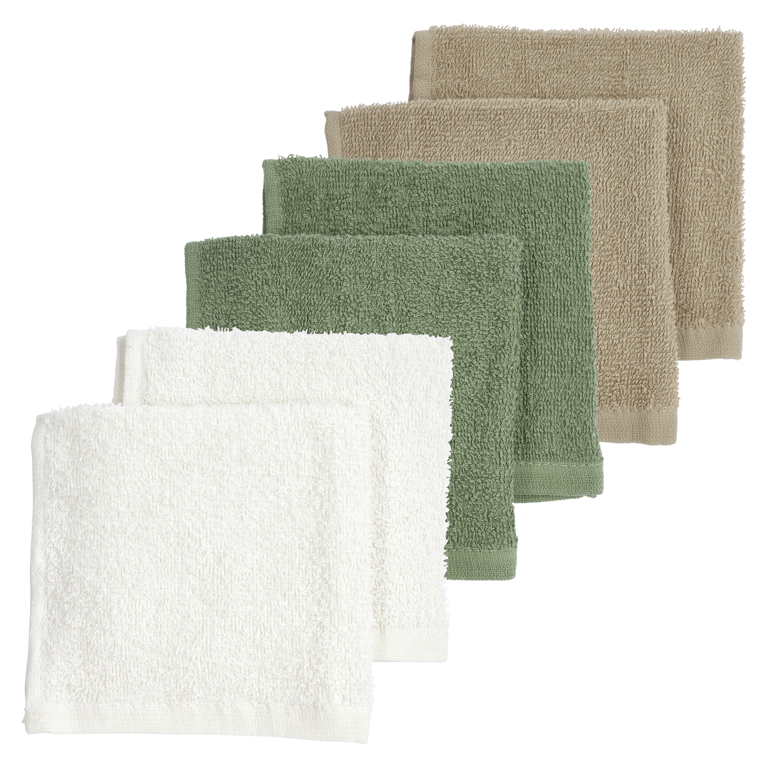 Basic Terry Face Cloths 6-pack  - Offwhite/Forest Green/Taupe - 30x30cm