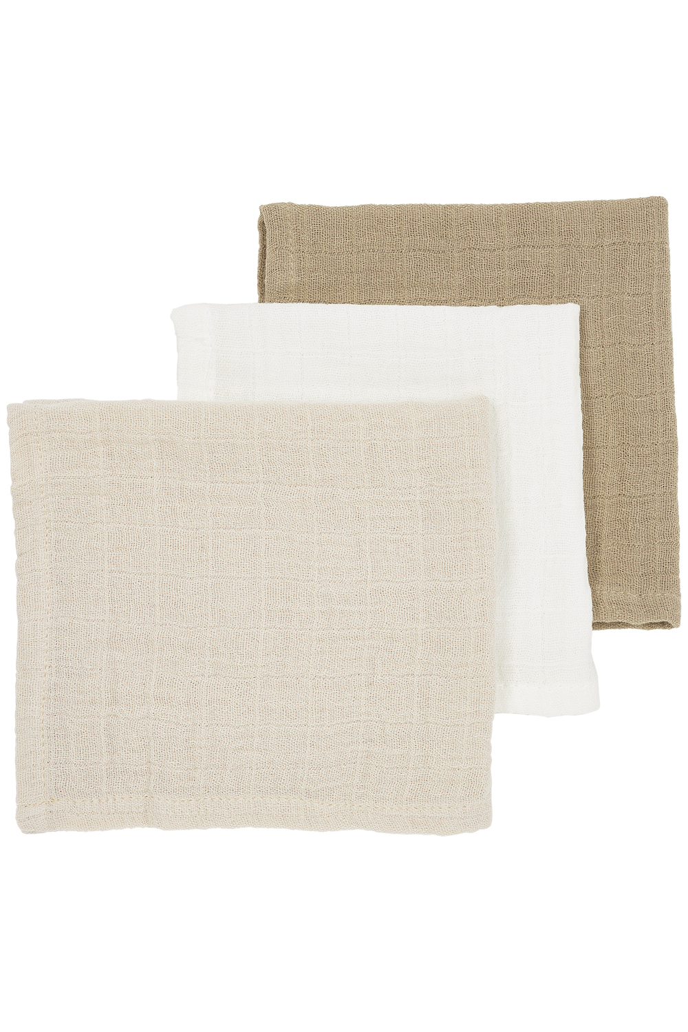 Facecloth 3-pack pre-washed muslin Uni - offwhite/soft sand/taupe - 30x30cm