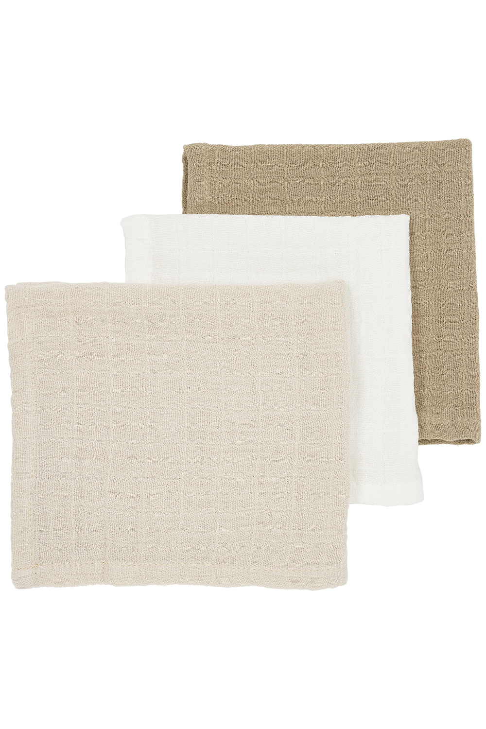 Monddoekjes 3-pack pre-washed hydrofiel Uni - offwhite/soft sand/taupe - 30x30cm