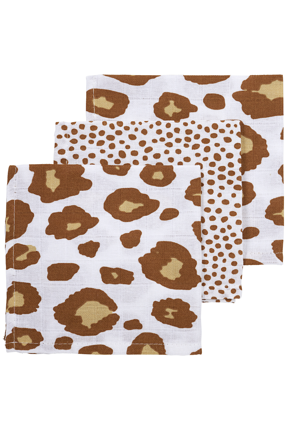 Facecloth 3-pack muslin Cheetah/Panther - camel - 30x30cm