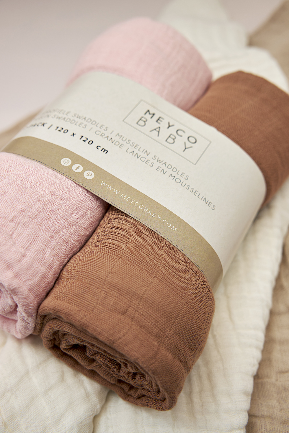Swaddle 2-pack hydrofiel Uni - soft pink/toffee - 120x120cm