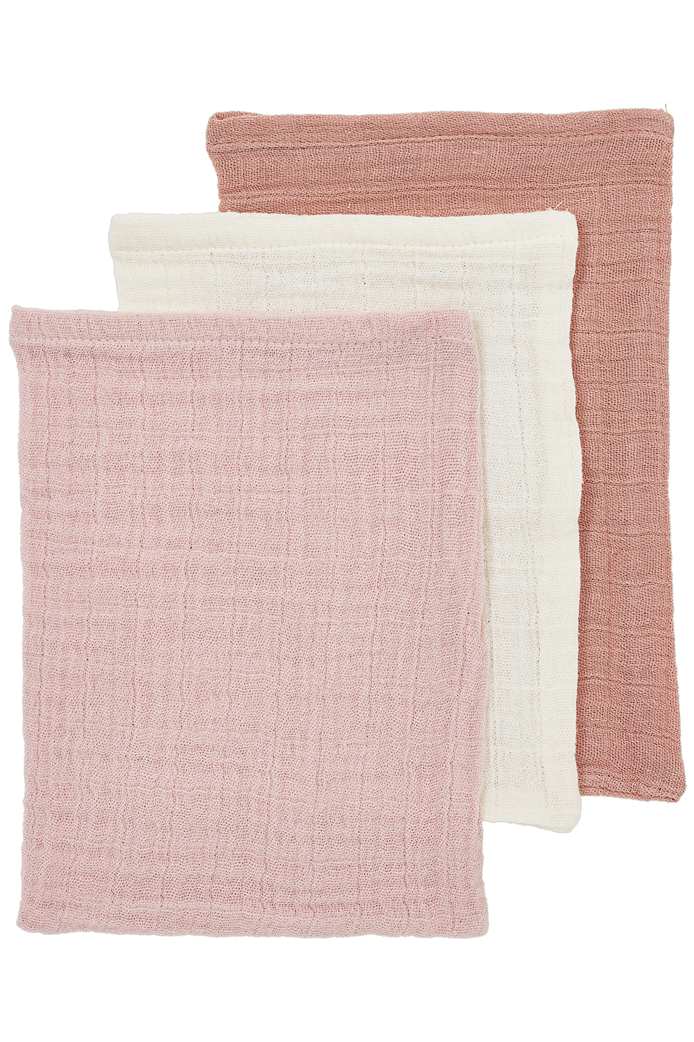 Washcloth 3-pack pre-washed muslin Uni - soft rose/rose/natural - 20x17cm
