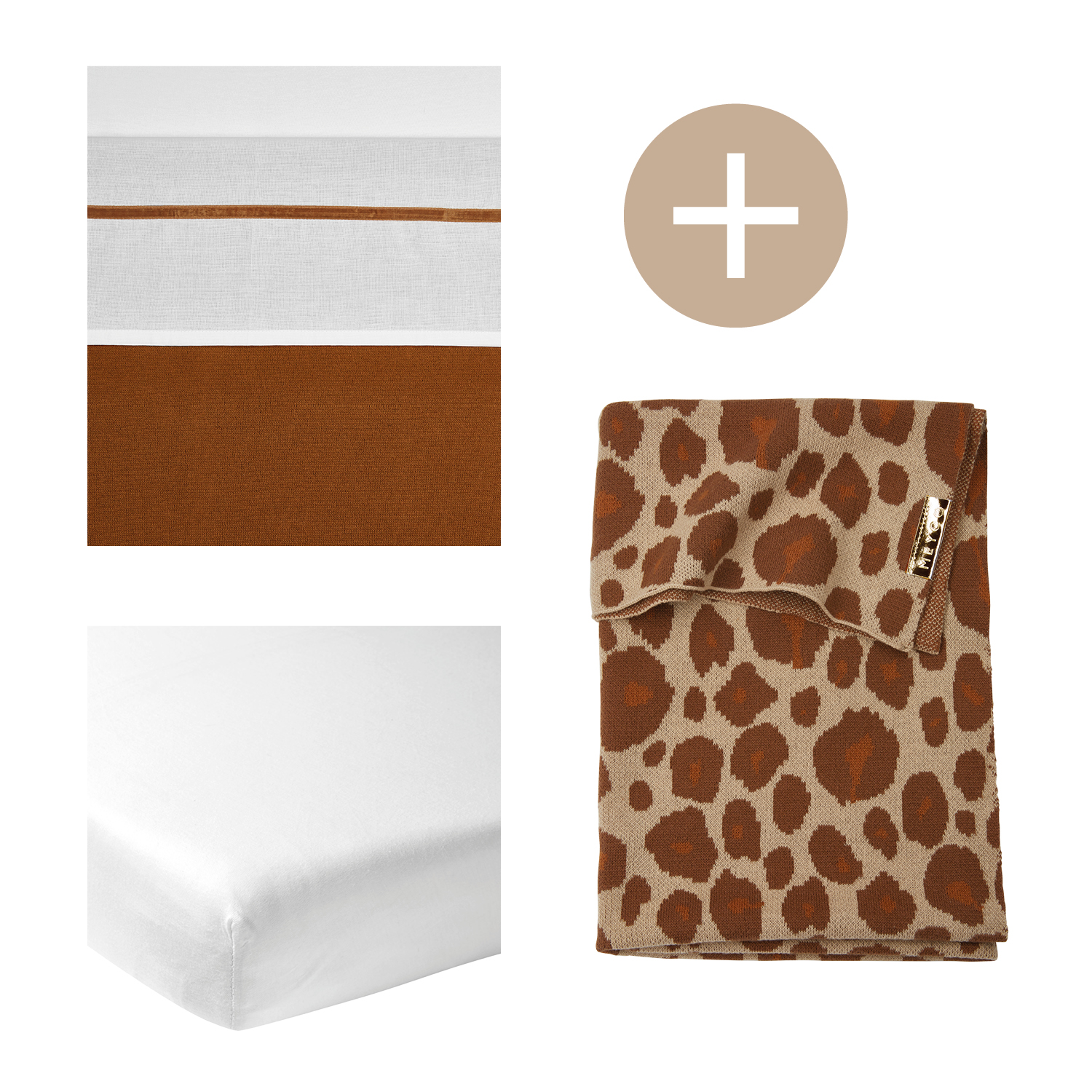 Ledikant deken + ledikant laken + hoeslaken ledikant Panter - camel - 100x150cm
