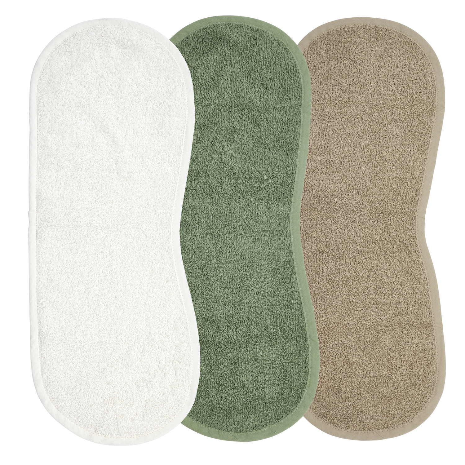 Basic Terry Burp Cloths Shoulder Model 3-pack  - Offwhite/Forest Green/Taupe - 53x20cm