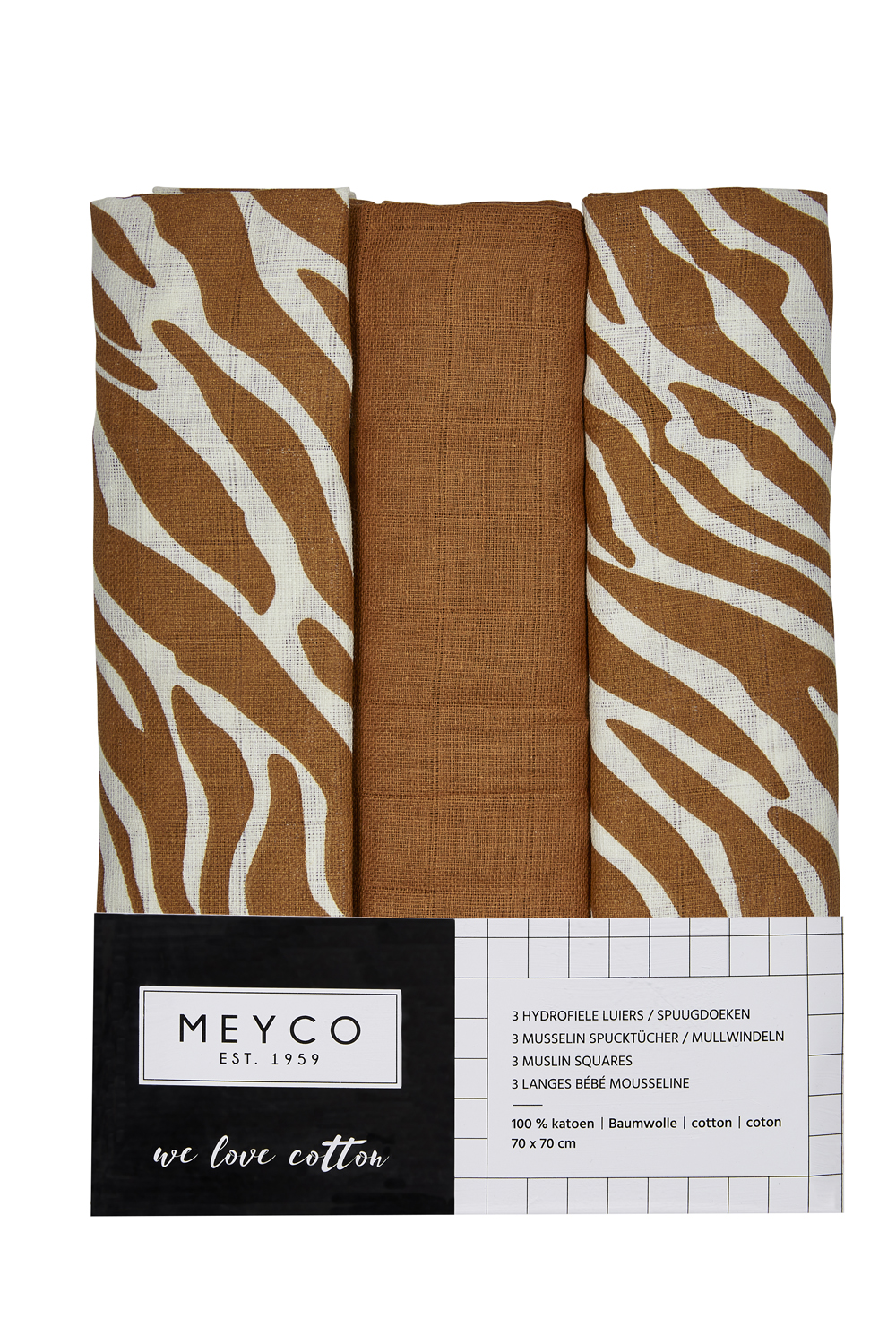 Hydrofiele doeken 3-pack Zebra - camel - 70x70cm