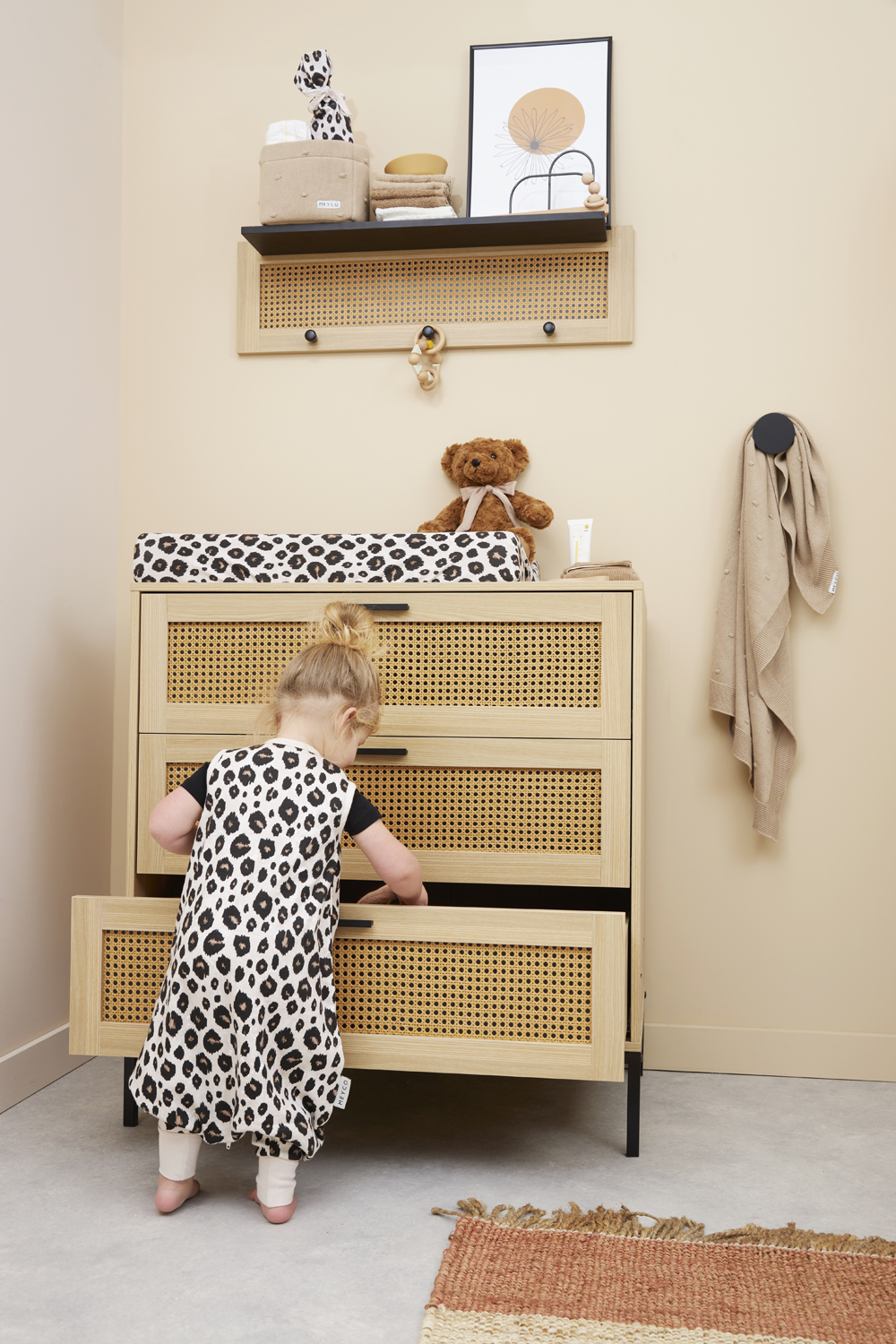 Baby sommer Schlafoverall Jumper Leopard - sand melange - 80cm