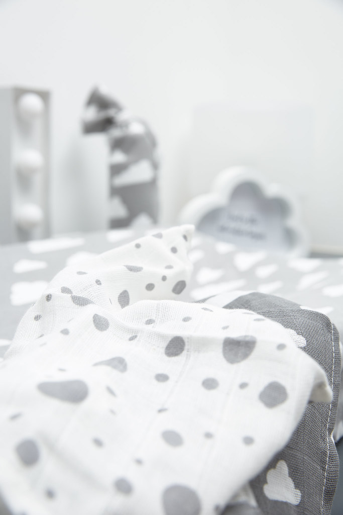 Swaddle 3-pack hydrofiel Clouds/Dots/Feathers - grey - 120x120cm