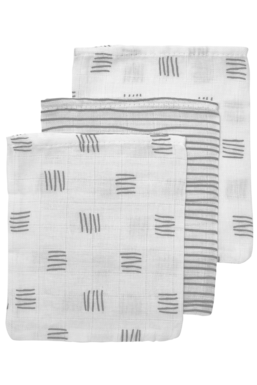 Muslin Wash Mitts 3-Pack Block Stripe - Grey - 20X17cm