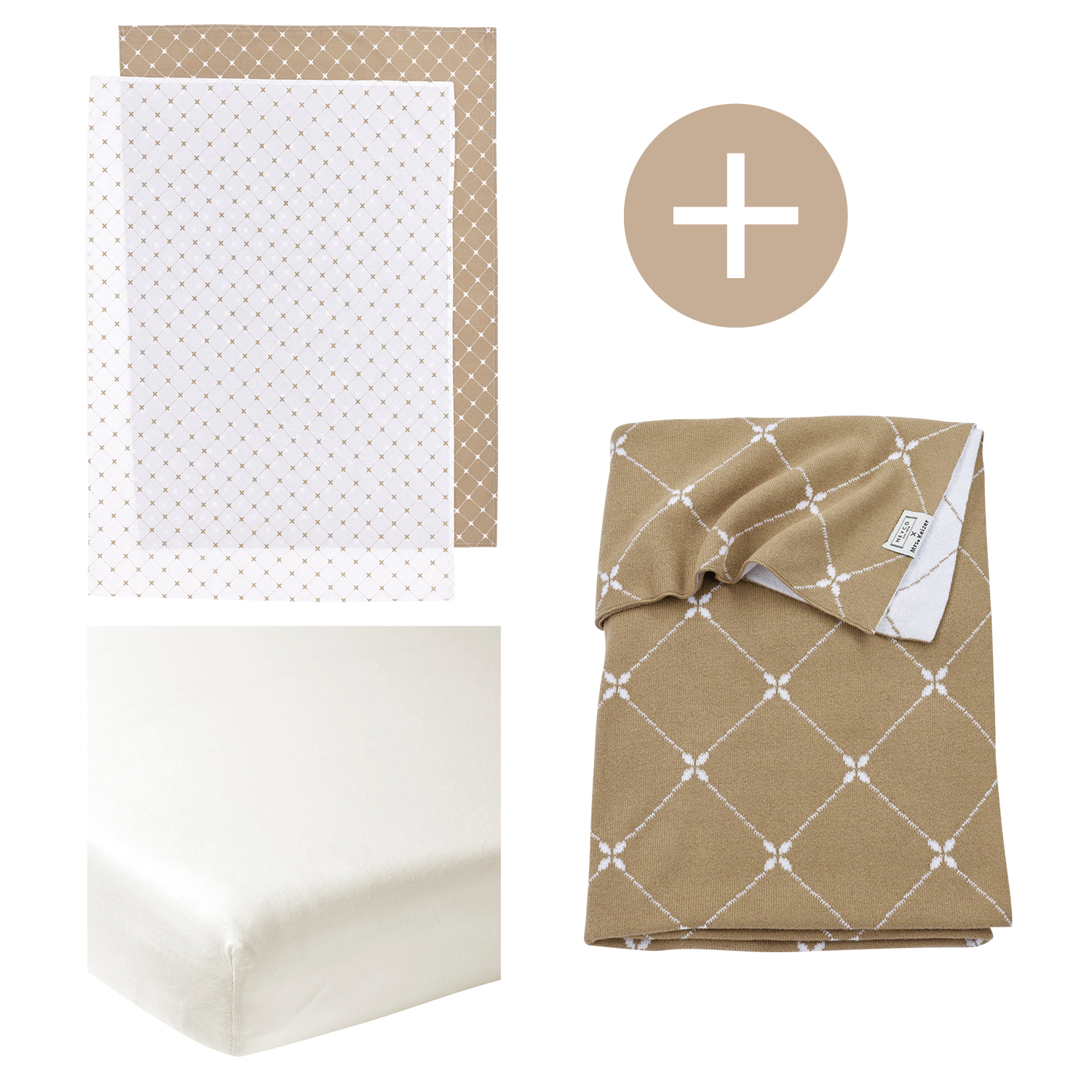 Ledikantdeken + 2-pack ledikantlakens + hoeslaken ledikant Louis - taupe - 100x150cm