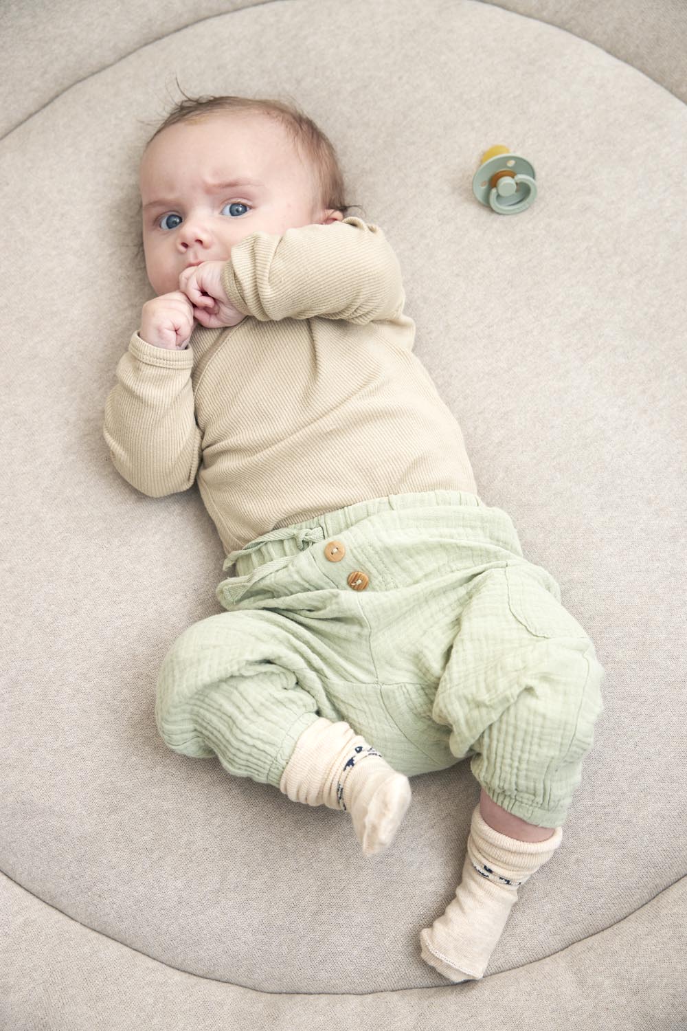 Playpen mattress round Knit Basic teddy - sand melange - ⌀95cm