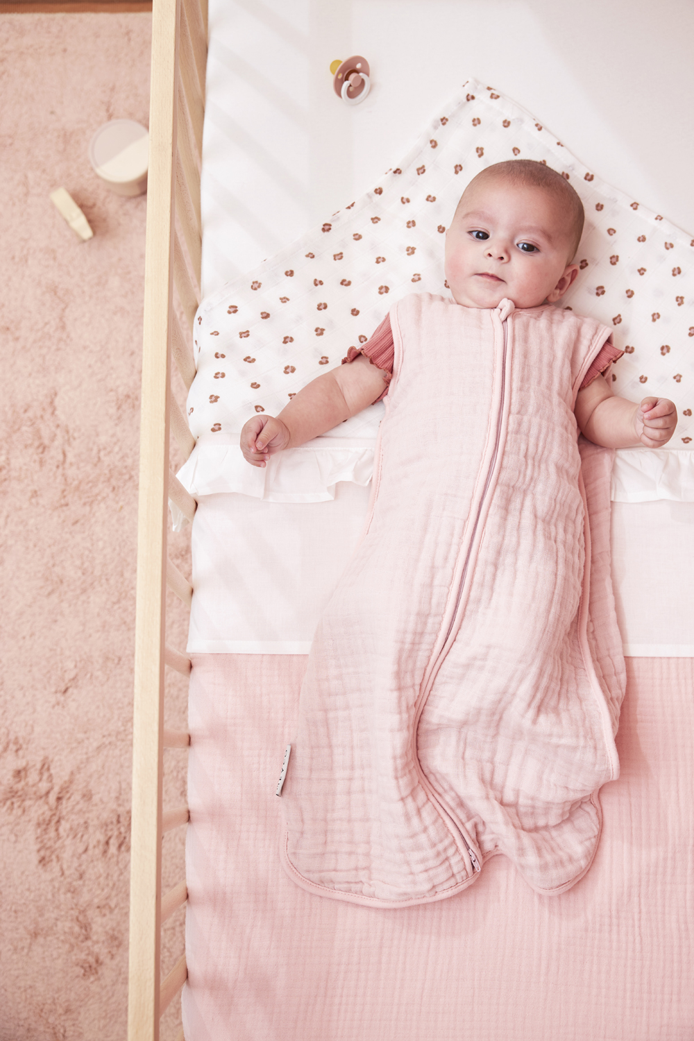 Sleepingbag pre-washed muslin Uni - soft pink - 70cm - 0.5 TOG