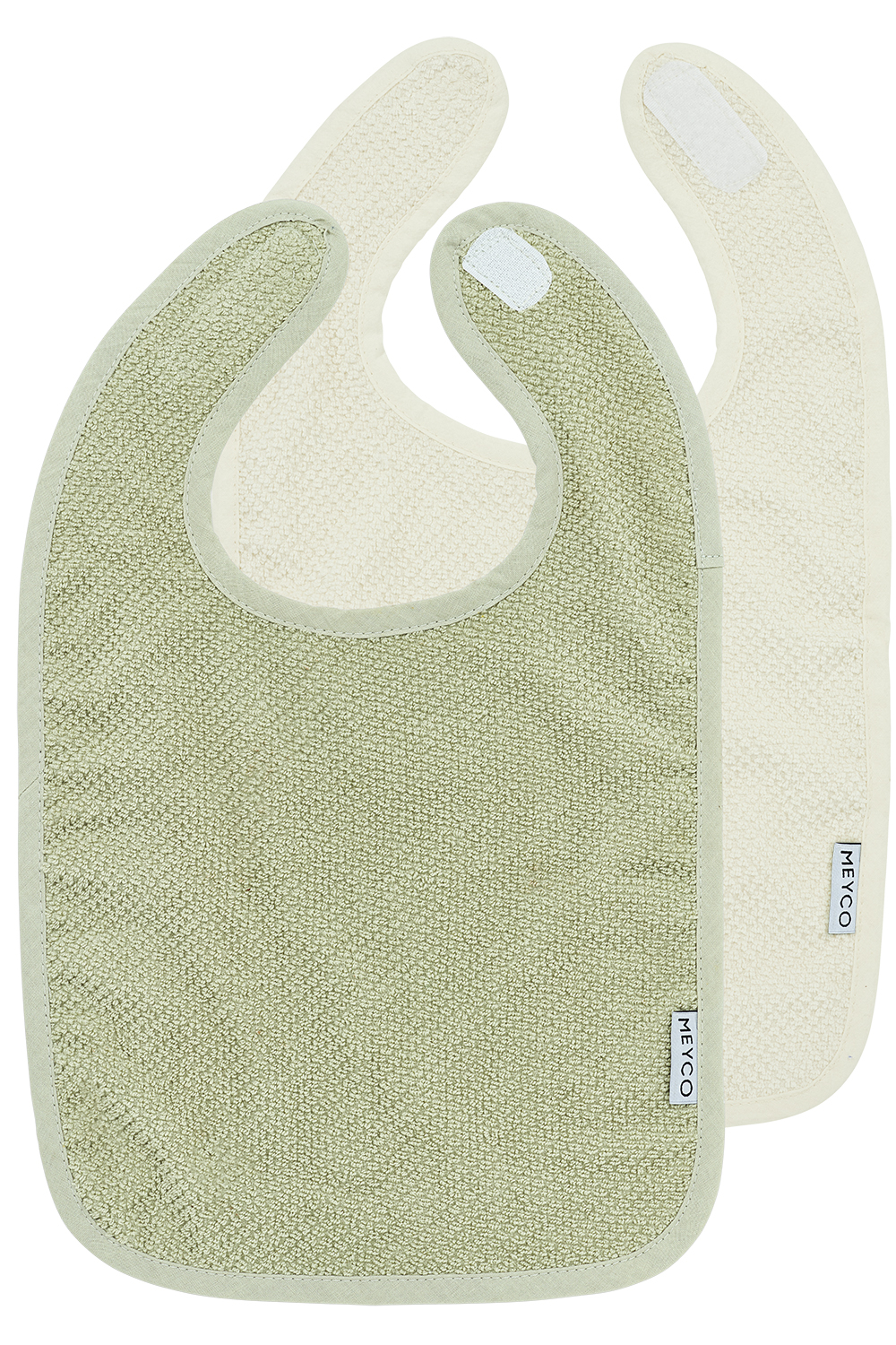 Bib with press stud 2-pack Popcorn - natural/soft olive