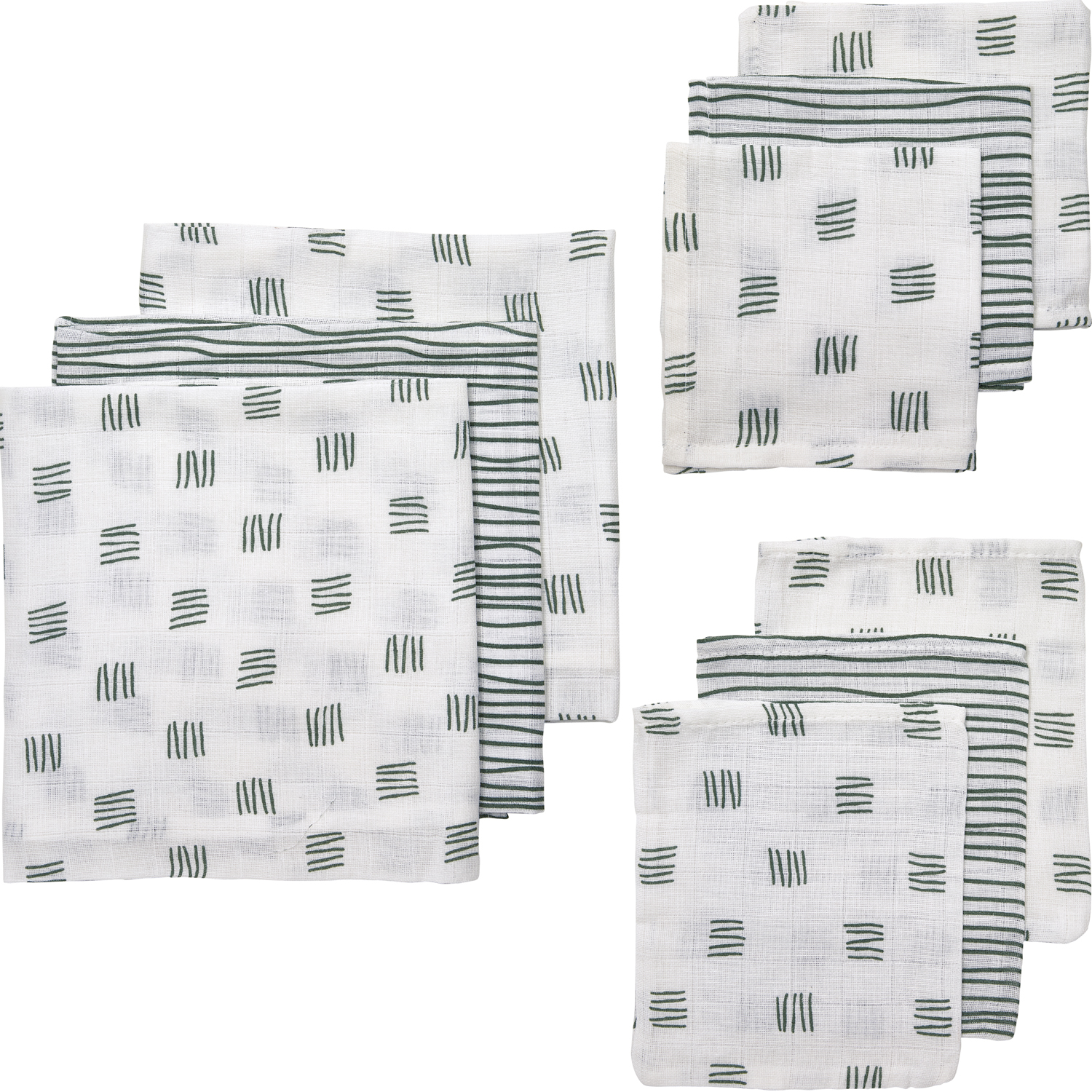 Musselin Starterset 9-teilig Block Stripe - Forest Green