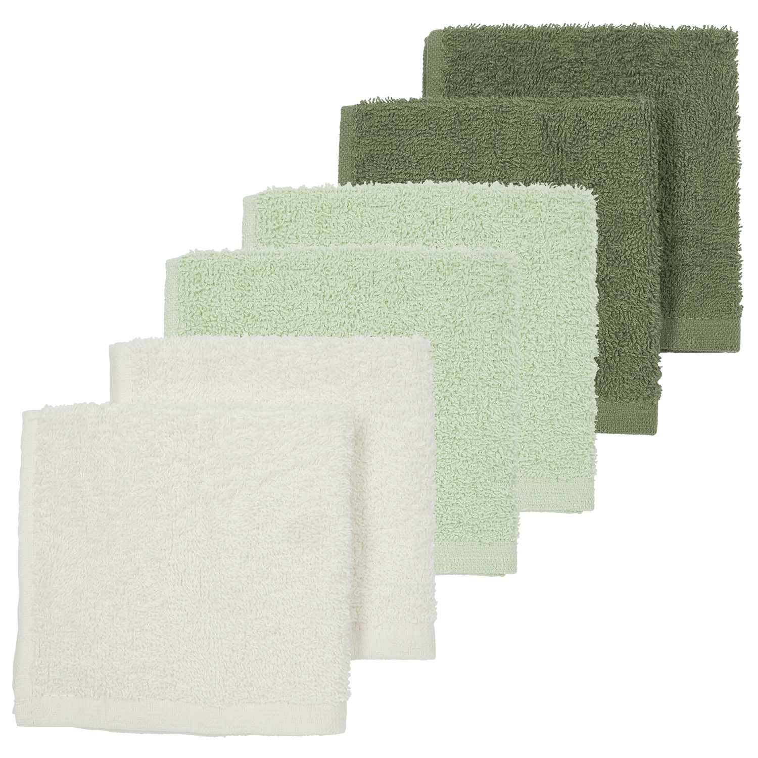 Facecloth 6-pack terry Uni - offwhite/soft green/forest green - 30x30cm