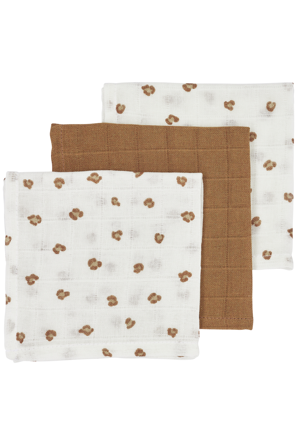 Facecloth 3-pack muslin Mini Panther - toffee - 30x30cm