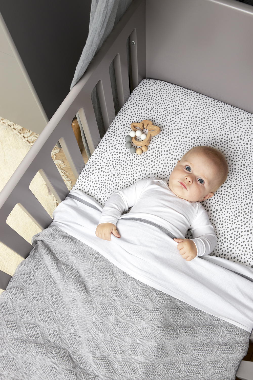 Babydecke groß + Kinderbettlaken + Spannbettlaken Kinderbett organisch Diamond - grey - 100x150cm