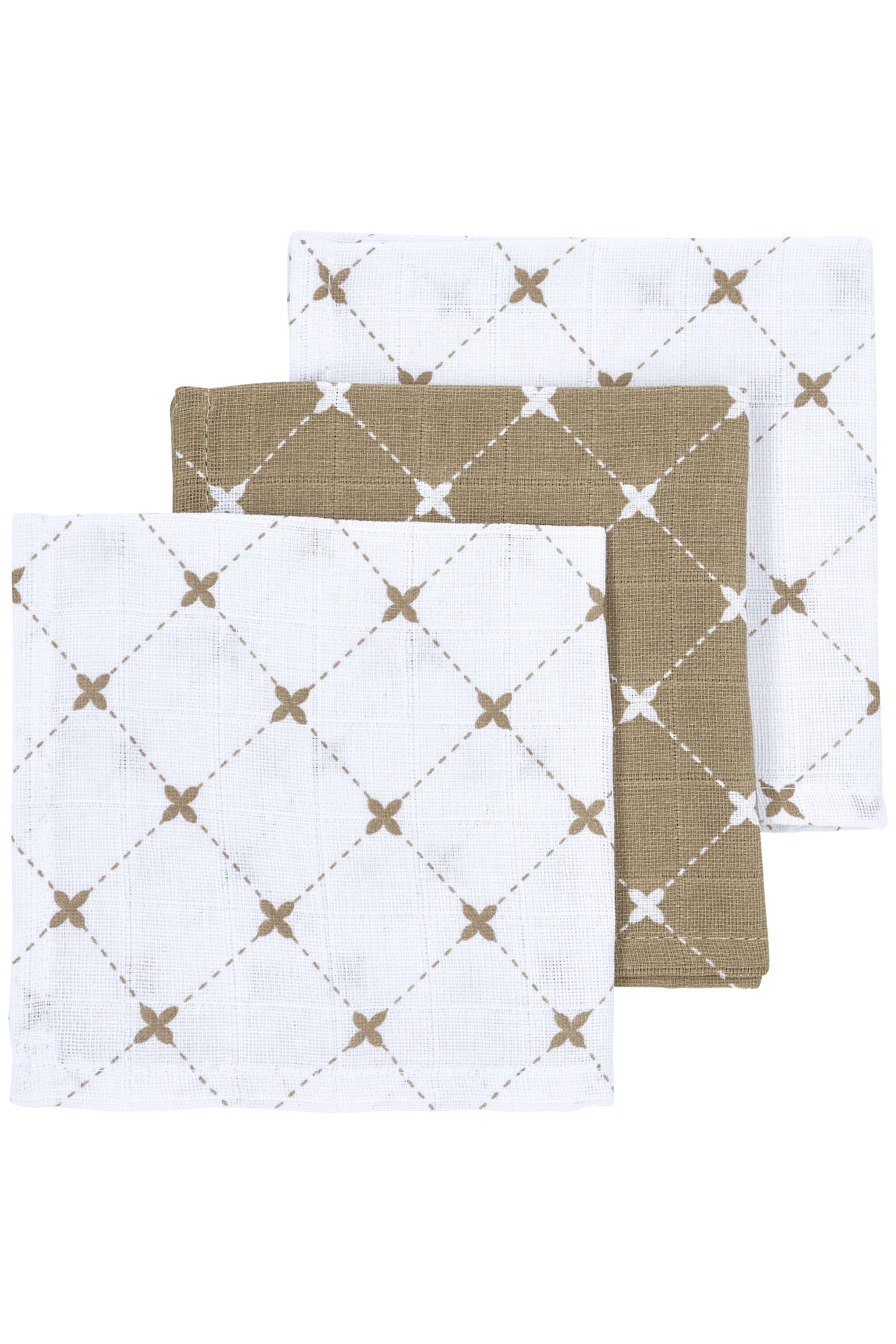 Facecloth 3-pack muslin Louis - taupe - 30x30cm