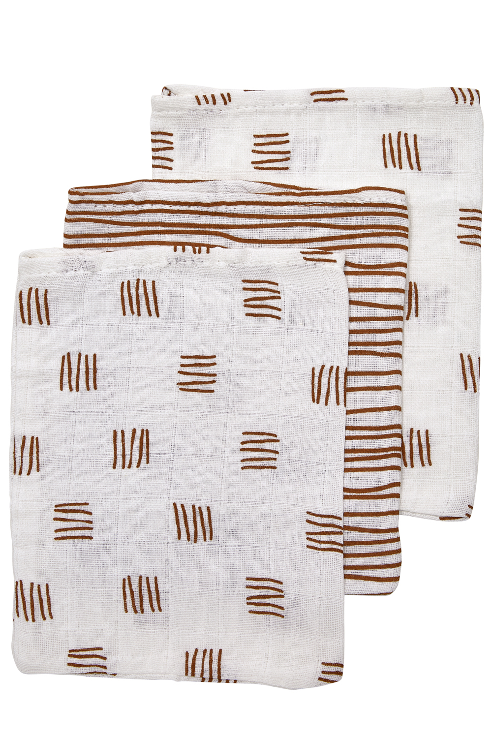 Washandjes 3-pack hydrofiel Block Stripe - camel - 20x17cm