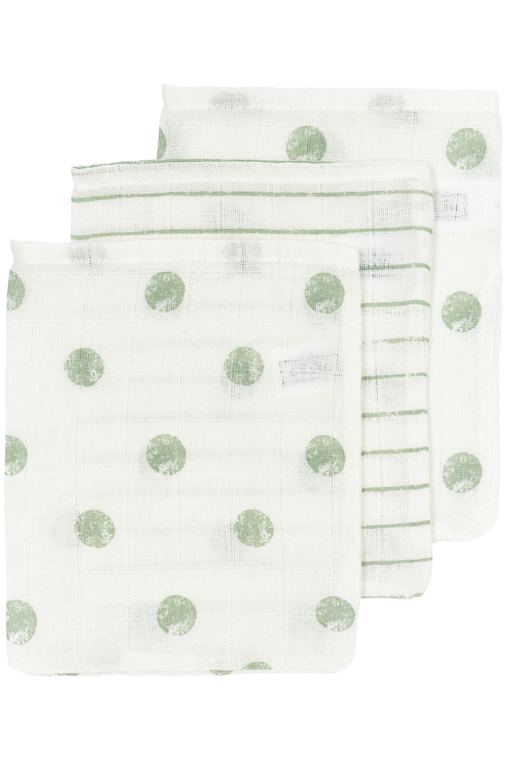 Washcloth 3-pack muslin Dot Stripe - soft green - 20x17cm