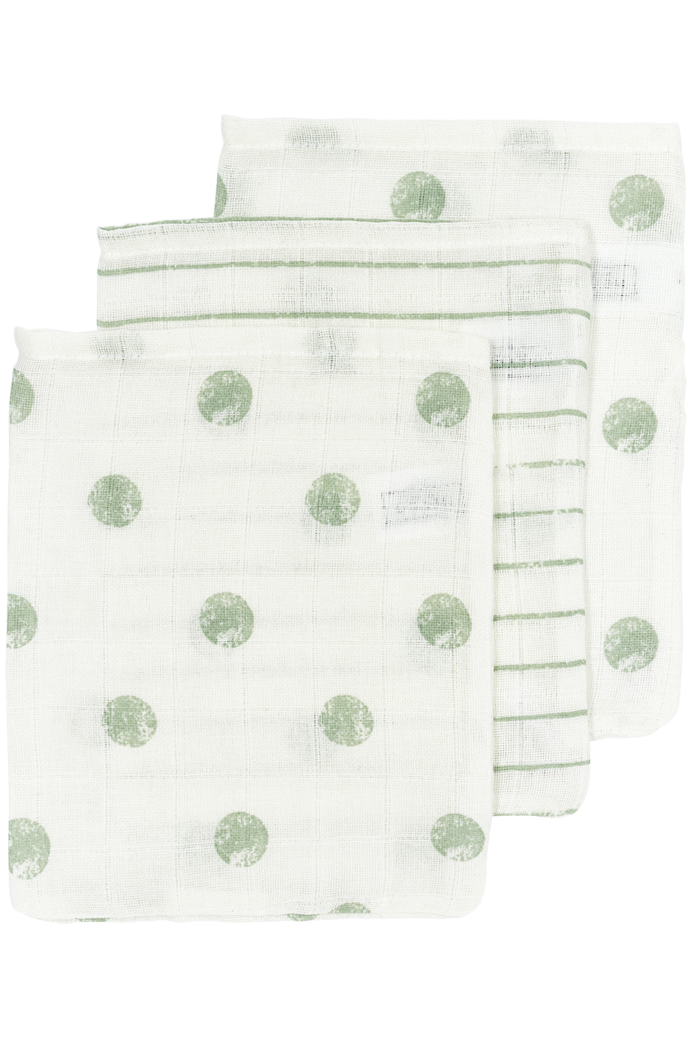 Waschhandschuhe 3er pack musselin Dot Stripe - soft green - 20x17cm