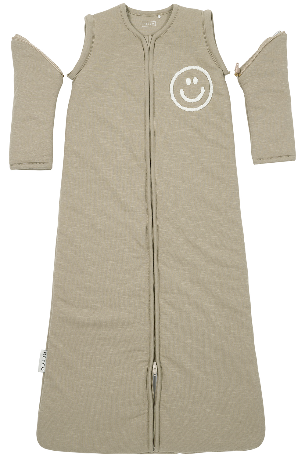 Baby slaapzak met afritsbare mouwen Slub met Smile applicatie - taupe/offwhite - 70cm - 2.5 TOG