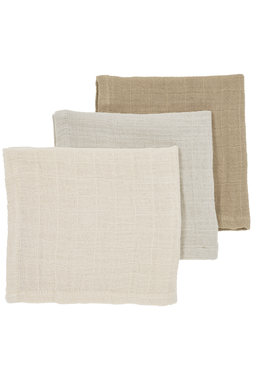 Facecloth 3-pack pre-washed muslin Uni - soft sand/greige/taupe - 30x30cm
