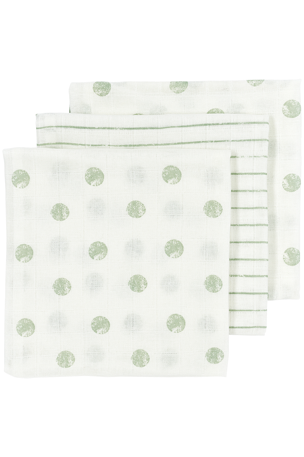 Muslin diapers 3-pack Dot Stripe - Soft Green - 70x70cm