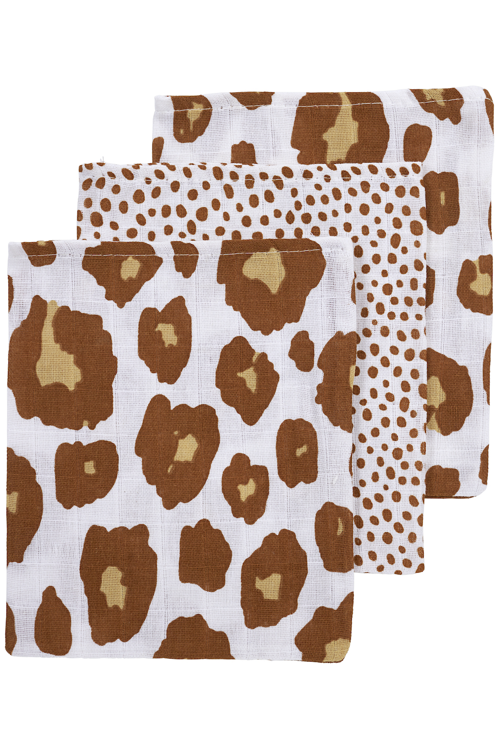 Washcloth 3-pack muslin Cheetah/Panther - camel - 20x17cm