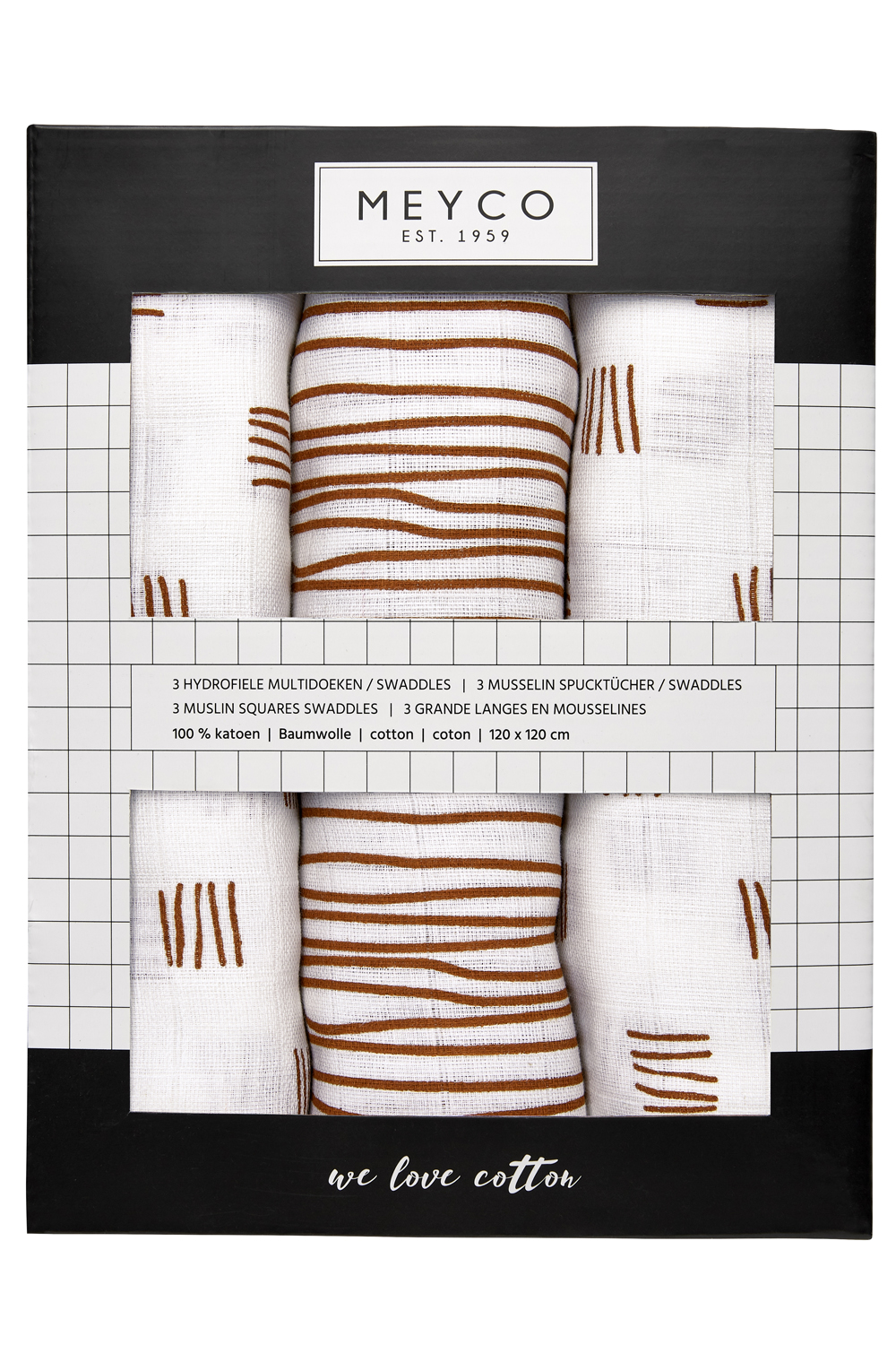 Swaddle 3-pack hydrofiel Block Stripe - camel - 120x120cm