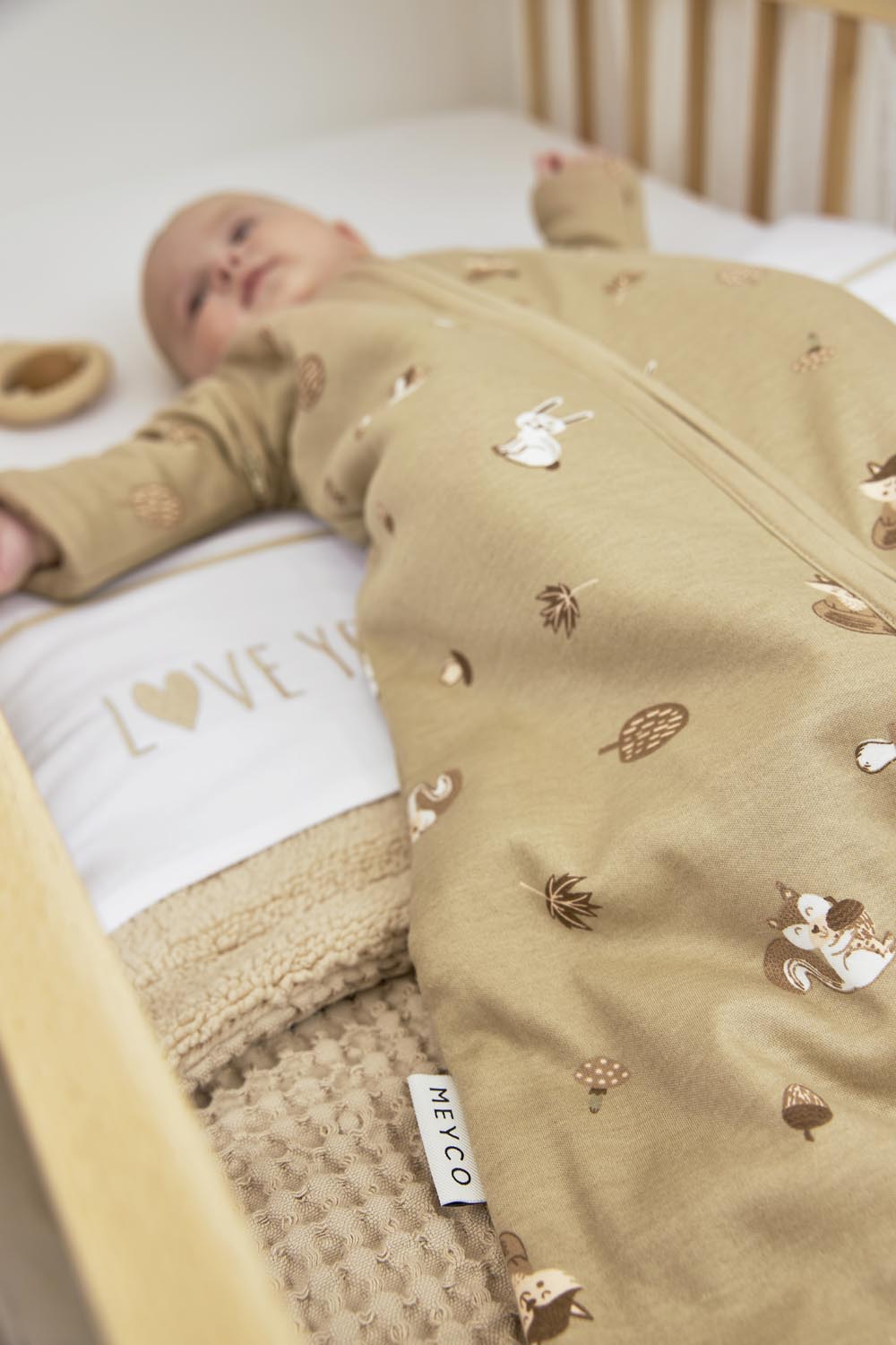 Baby sleeping bag with detachable sleeves Forest Animals - sand - 90cm