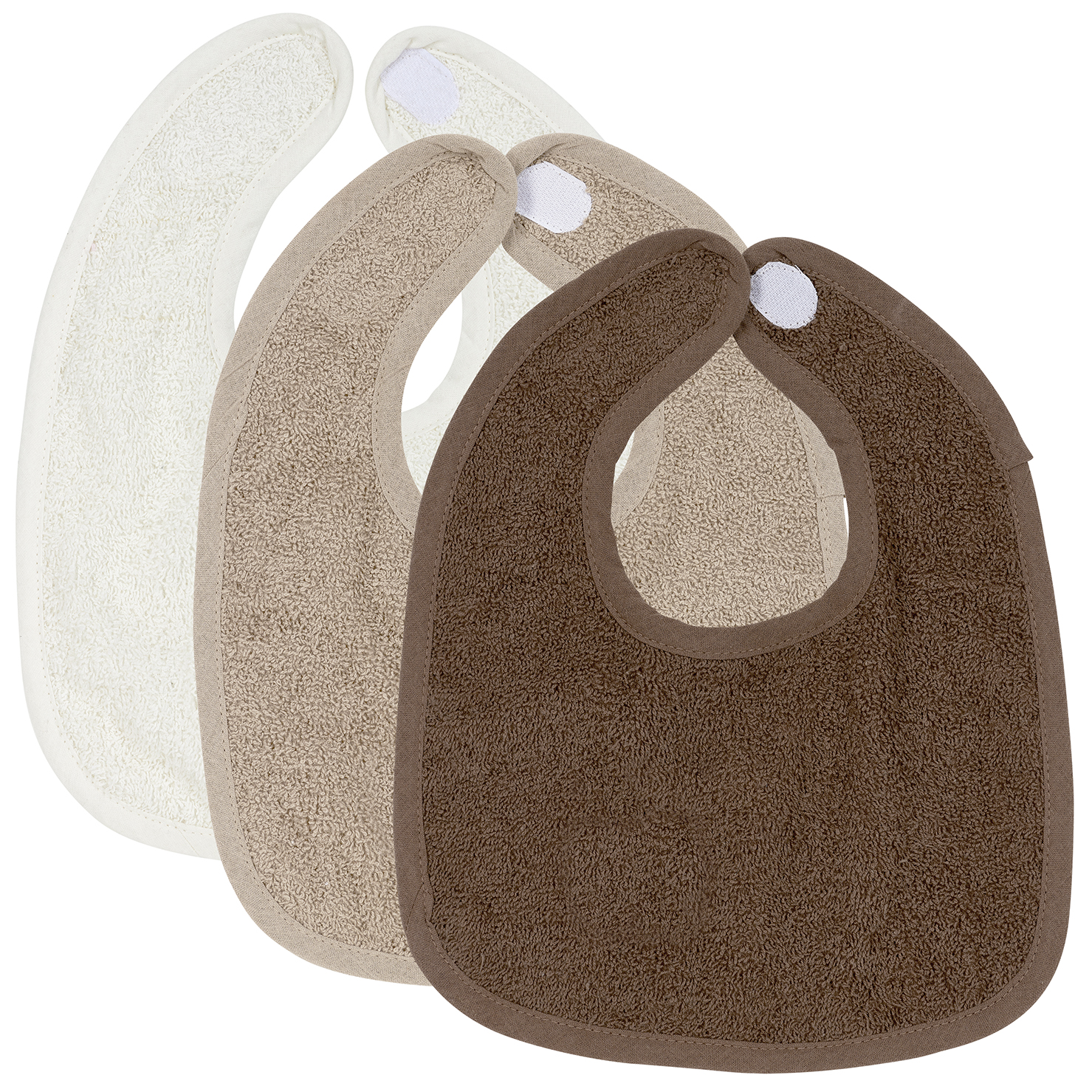 Bib Basic Terry with velcro 3-pack - Offwhite/Taupe/Chocolate