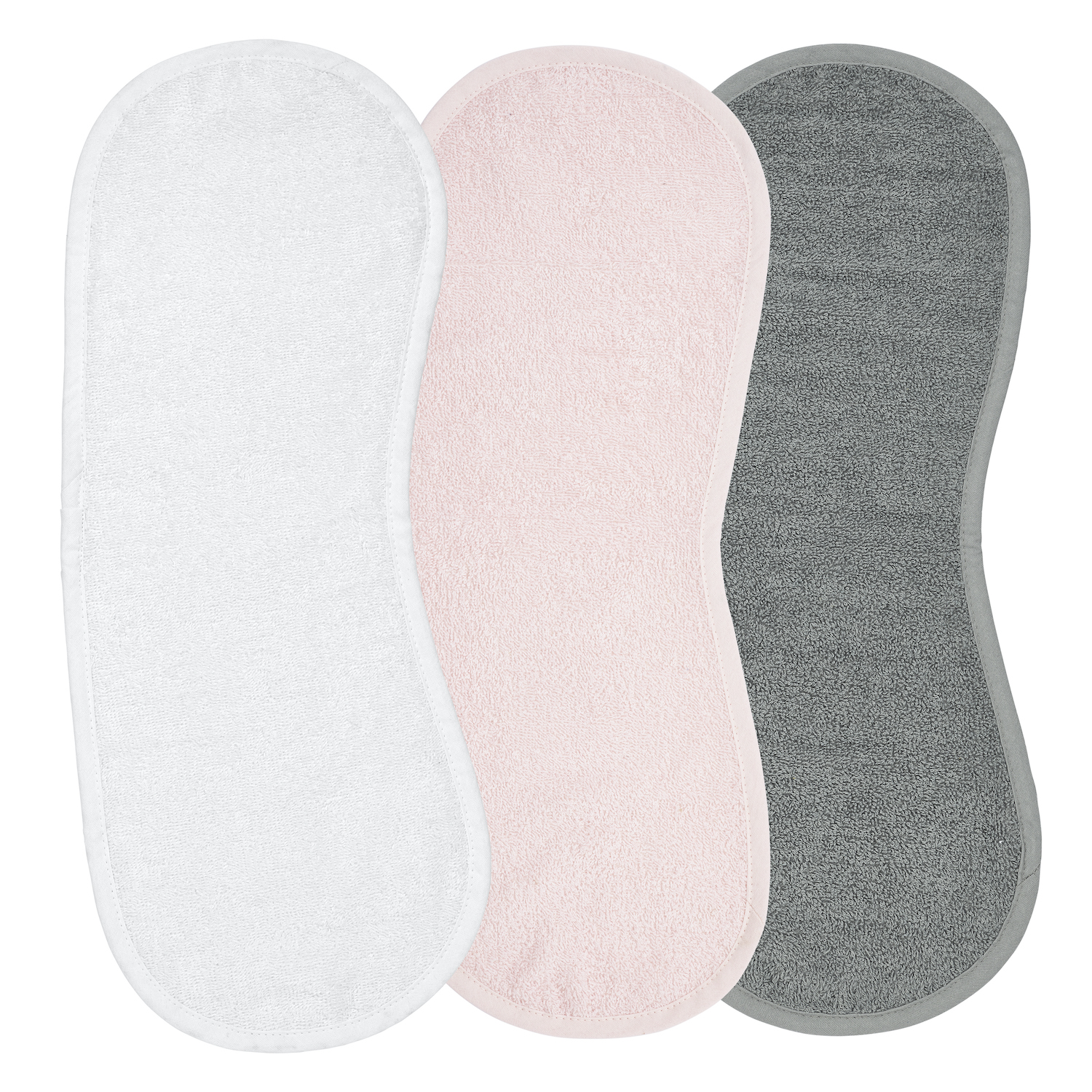 Burb cloth 3-pack terry Uni - white/light pink/grey - 53x20cm