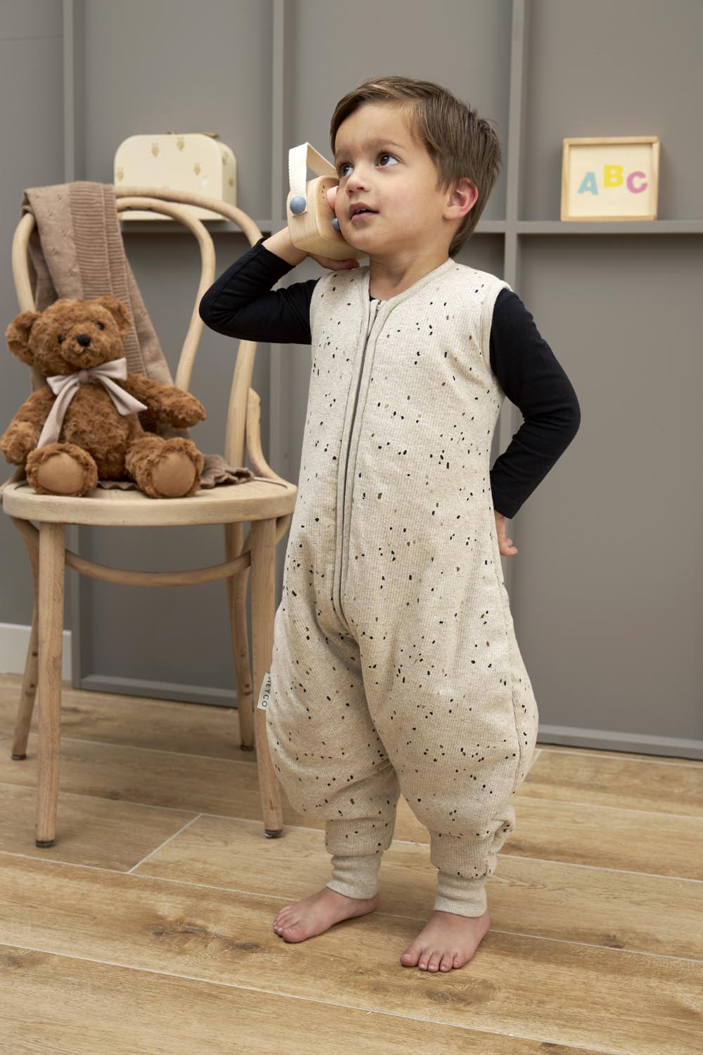 Baby winter slaapoverall jumper Rib Mini Spot - sand melange - 104cm