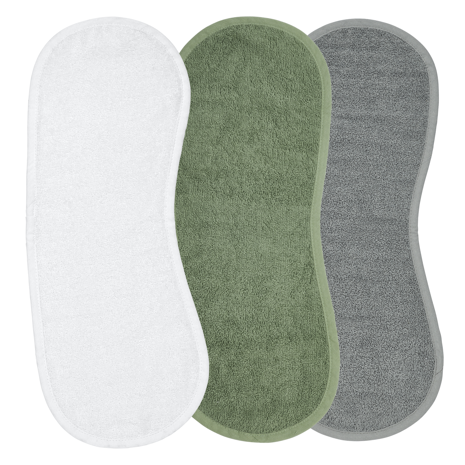 Burb cloth 3-pack terry Uni - white/forest green/grey - 53x20cm