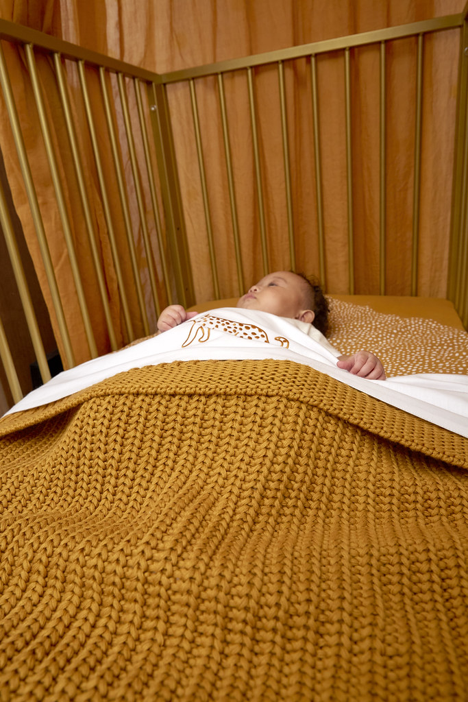 Wiegdeken + wieglaken + hoeslaken wieg Herringbone - honey gold - 75x100cm