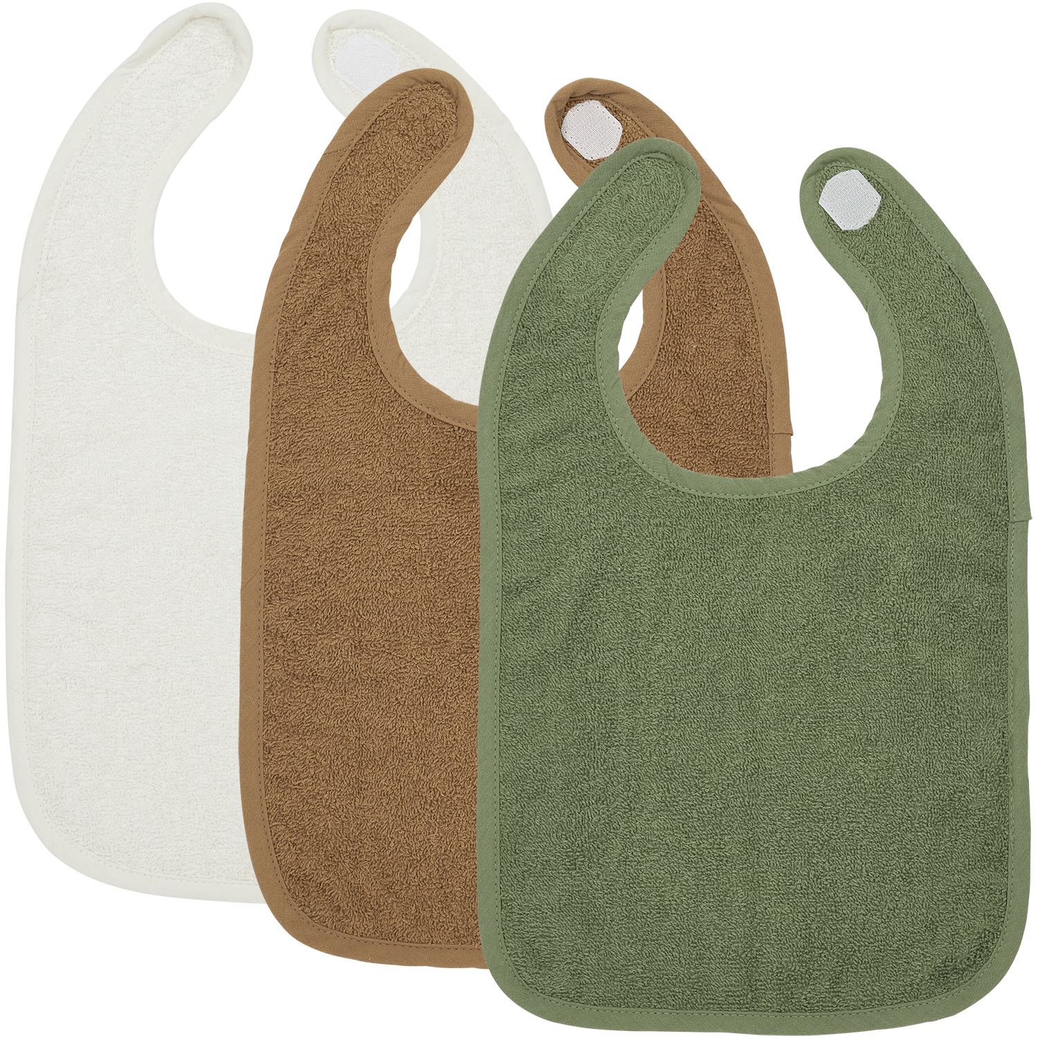 Lätzchen 3er pack frottee Uni - offwhite/toffee/forest green