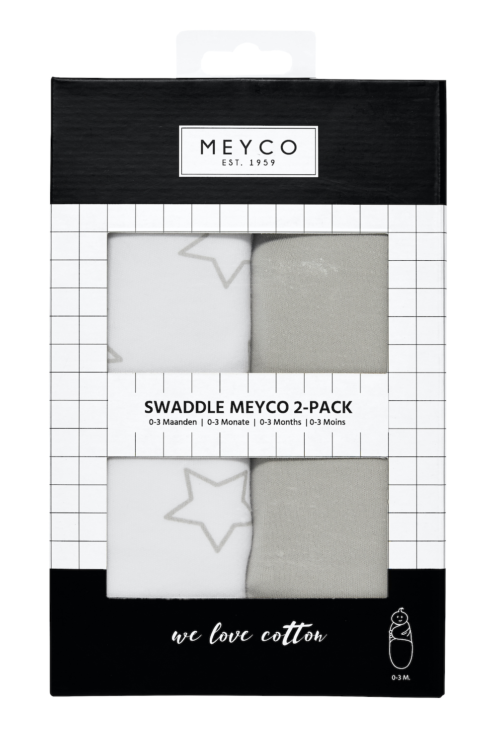 SwaddleMeyco inbakerdoek 2-pack Stars/Uni - grey/light grey - 4-6 maanden