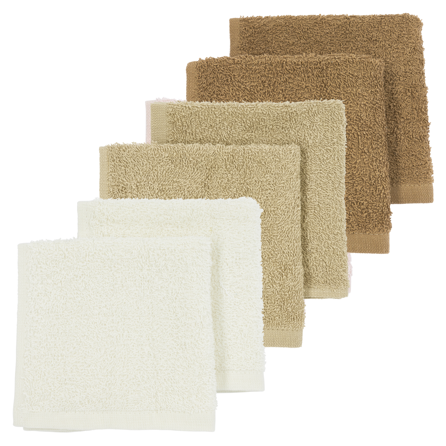 Basic Terry Face Cloths 6-pack - Offwhite/Sand/Toffee - 30x30cm