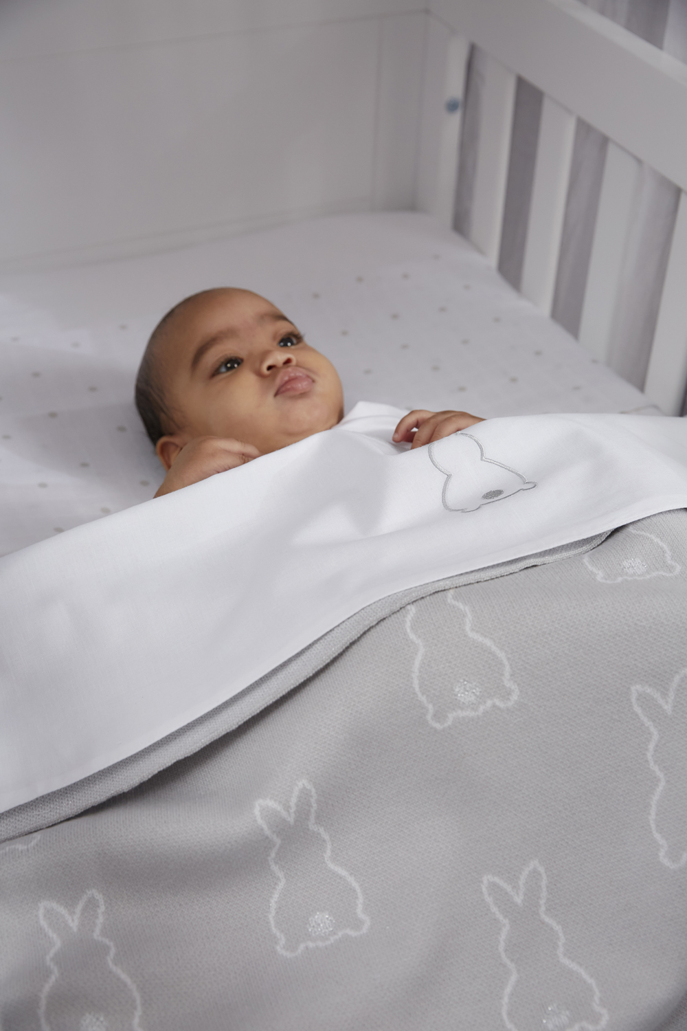 Crib bed blanket Rabbit - silver - 75x100cm