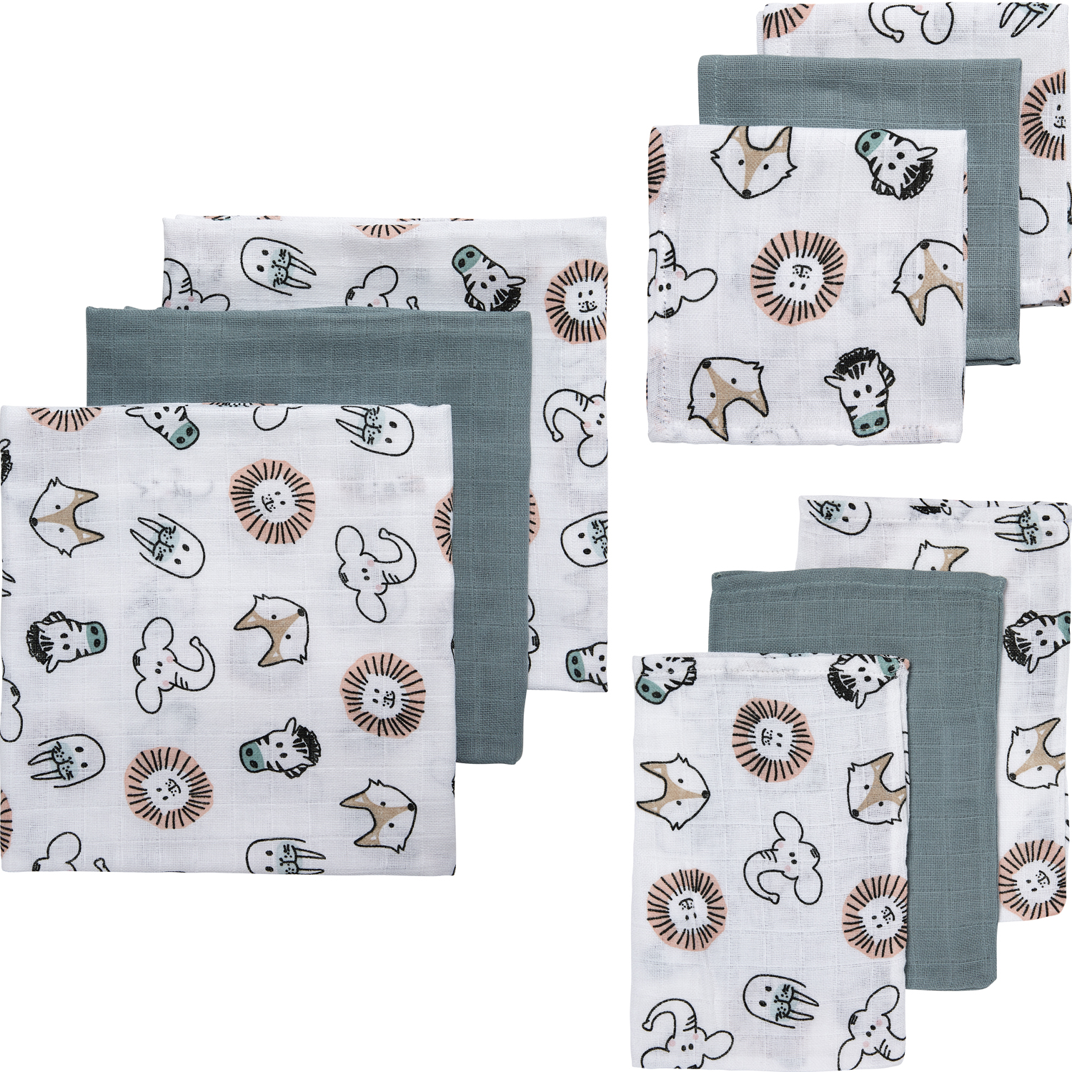 Starter set 9-pack muslin Animal - multicolour